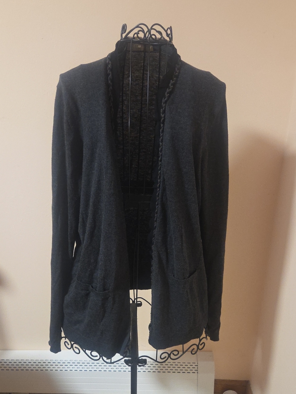 LOFT Charcoal Open-Front Knit Cardigan Size M